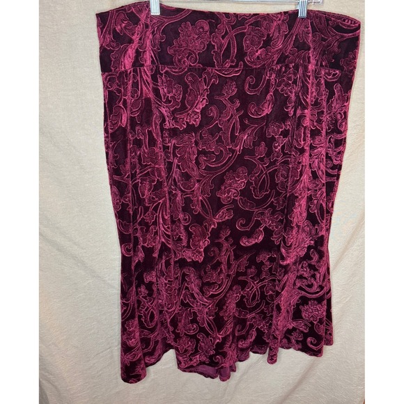 The Pyramid Collection Dresses & Skirts - The Pyramid Collection Burgundy Burnout Velvet Maxi Skirt 1X Gothic Witchy Vamp